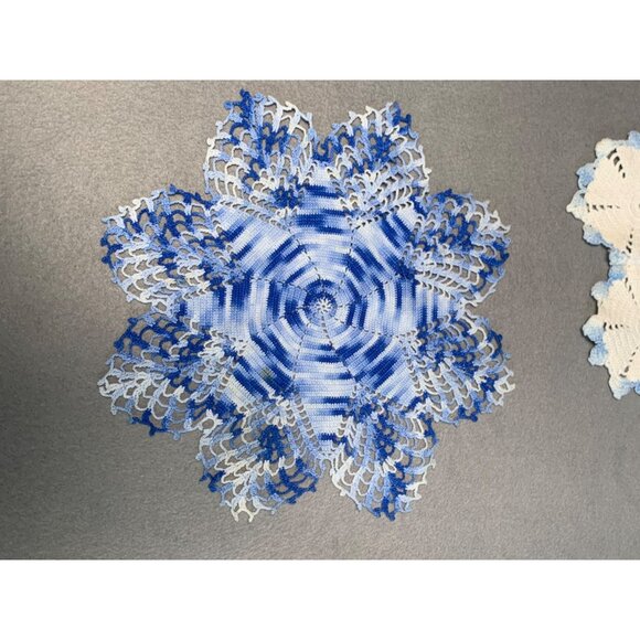 Handmade Crochet Doilies Set Of 2 - Blue & White - Lace Table Decor - Vintage Ho - Picture 9 of 12